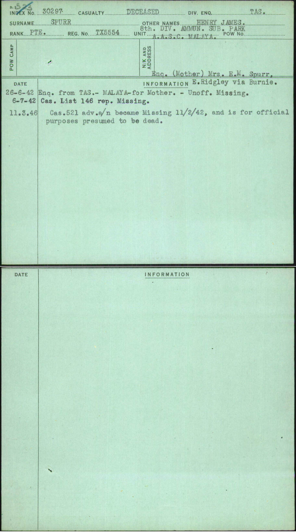 Spurr, Henry James, TX5554