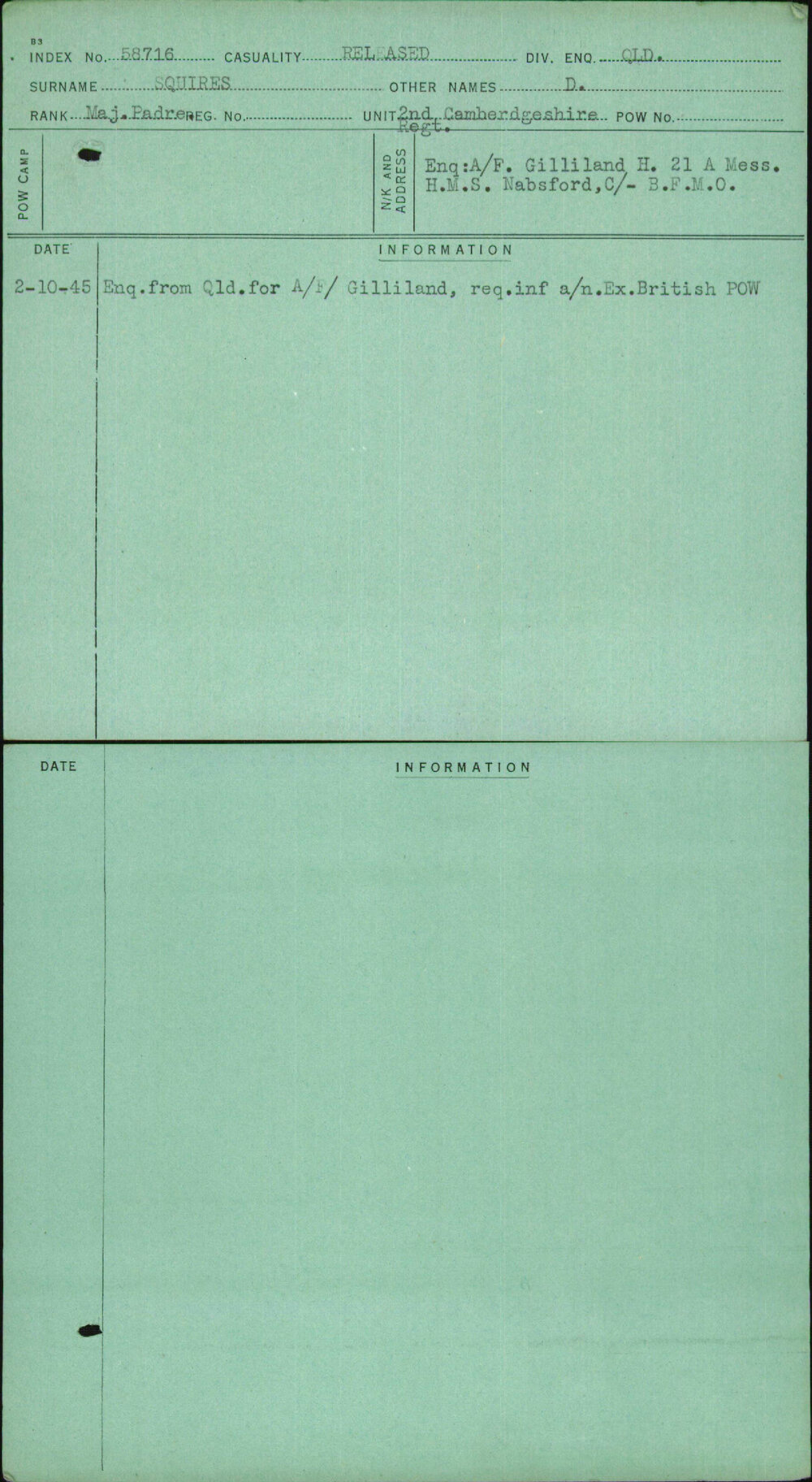 Squires, D, [No Service Number]