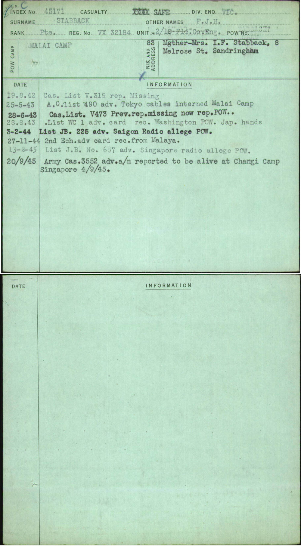 Stabback, F J H, VX32184