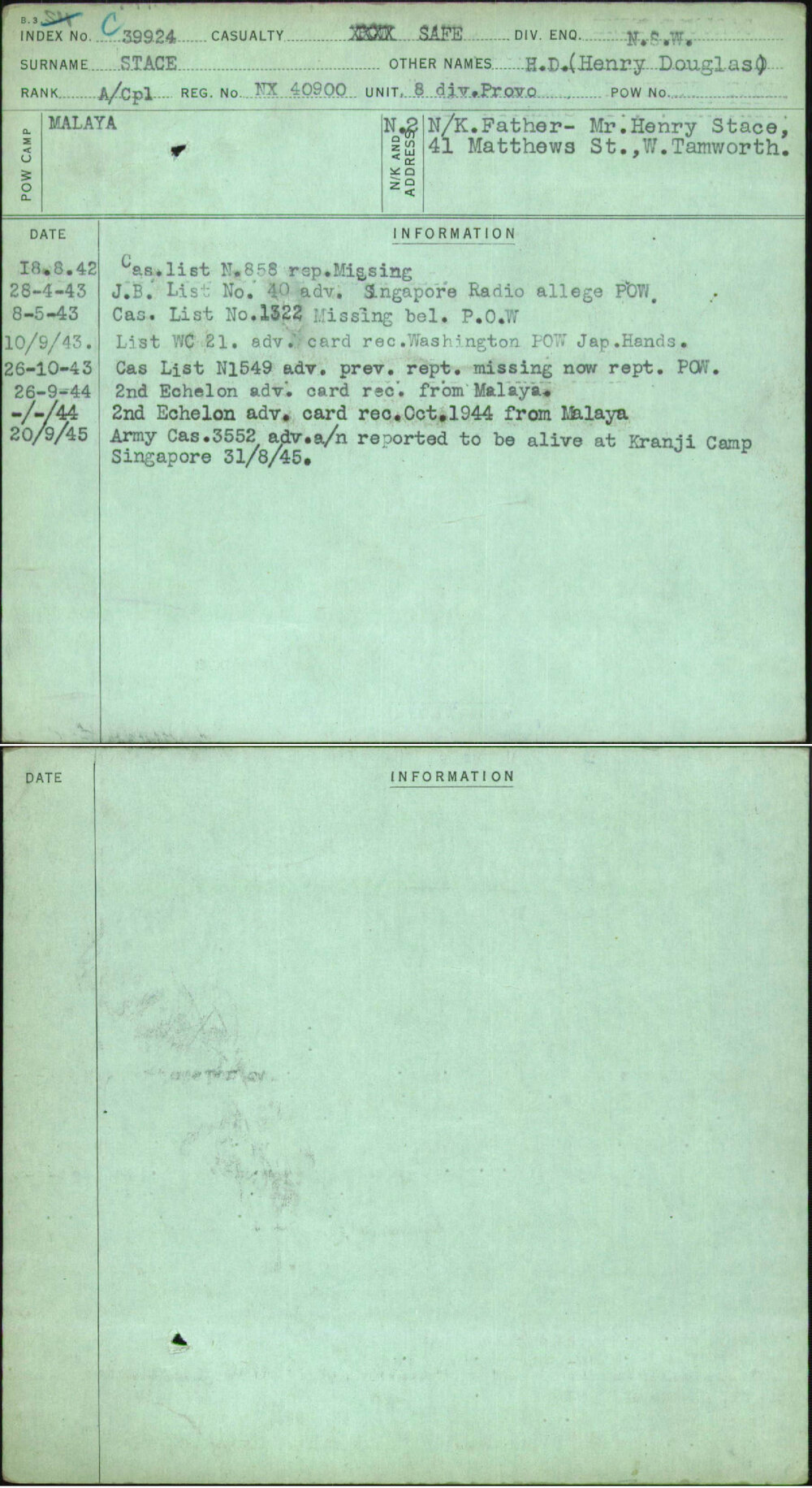 Stace, H D (Henry Douglas), NX40900