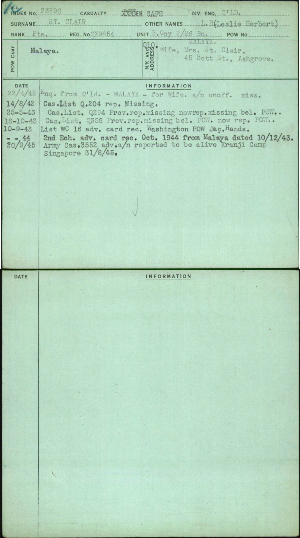 St Clair, L H (Leslie Herbert), QX9854