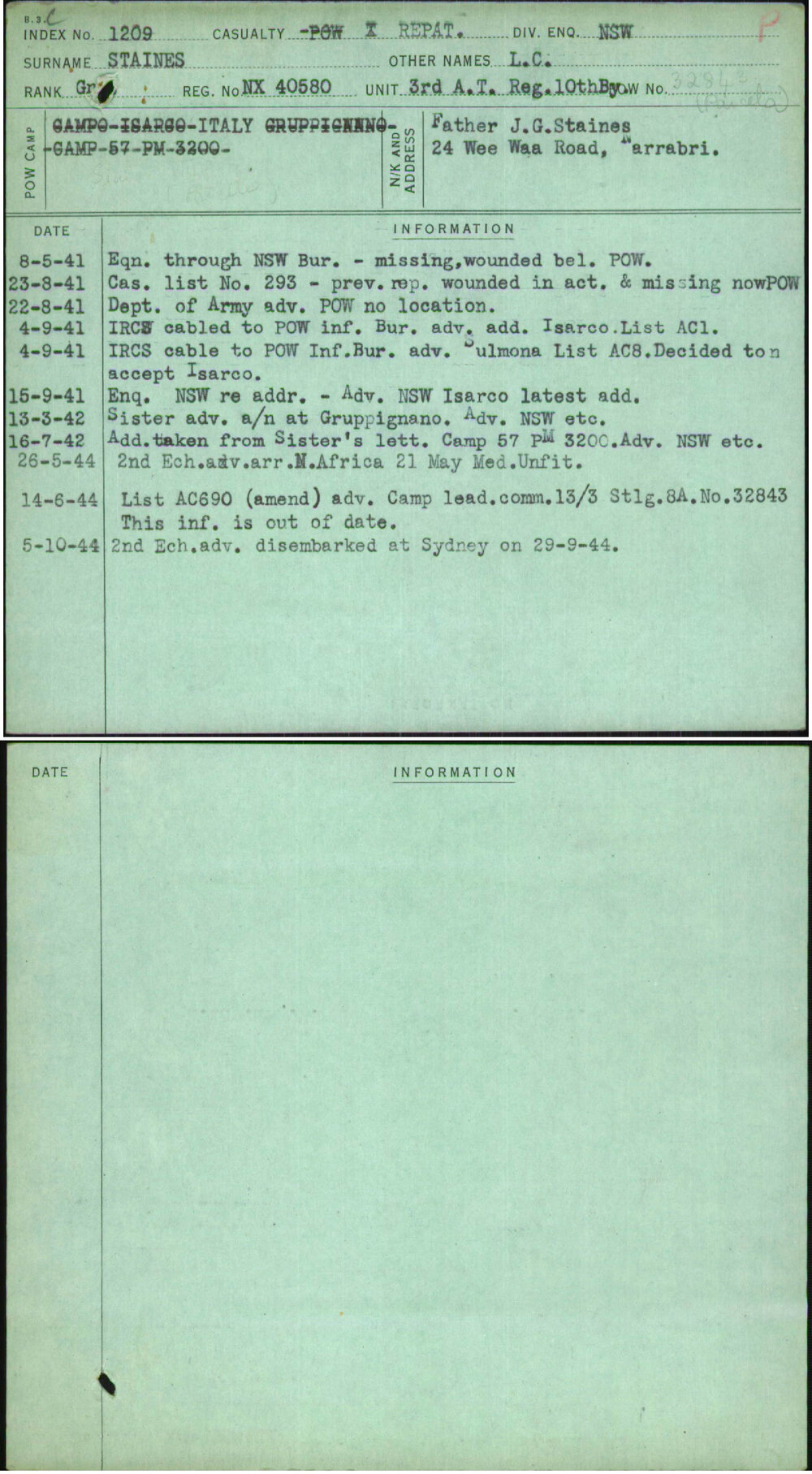 Staines, L C, NX40580