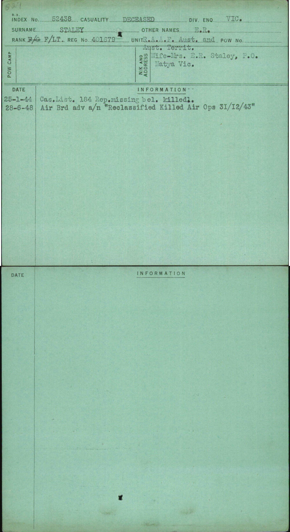 Staley, E R, 401679