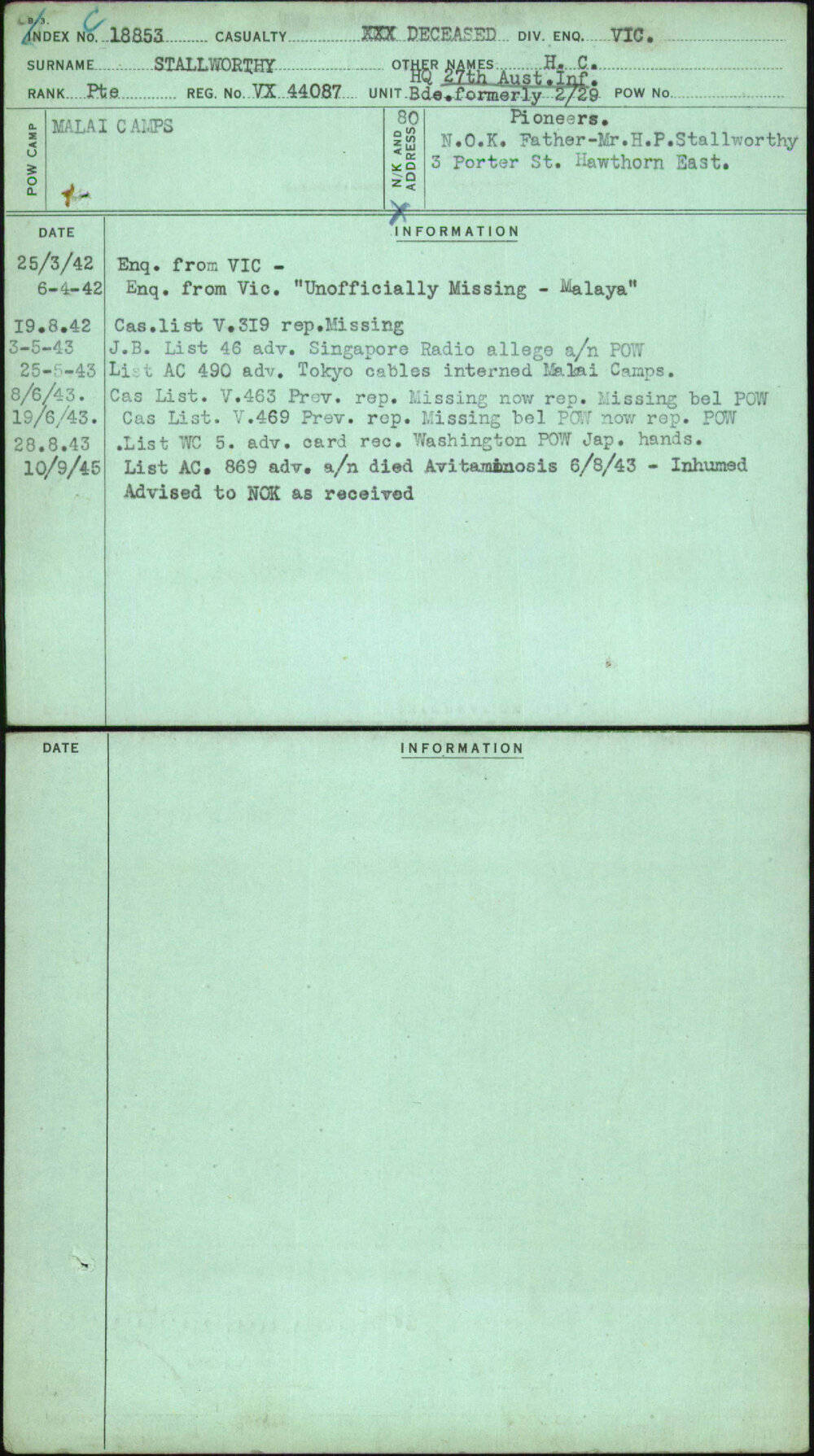 Stallworthy, H C, VX44087