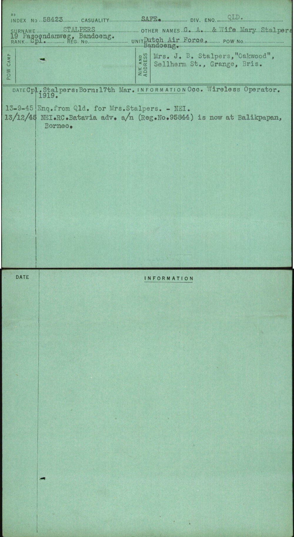 Stalpers, G A &amp; Wife Mary Stalpers, [No Service Number]