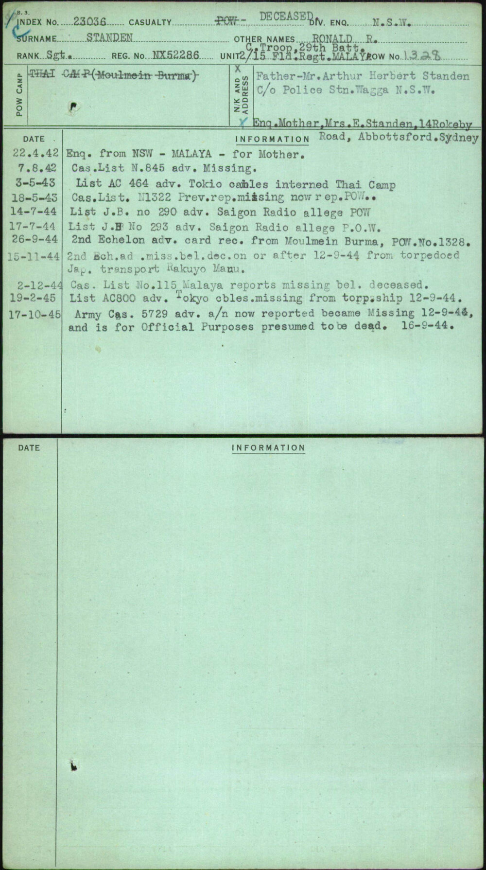 Standen, Ronald R, NX52286