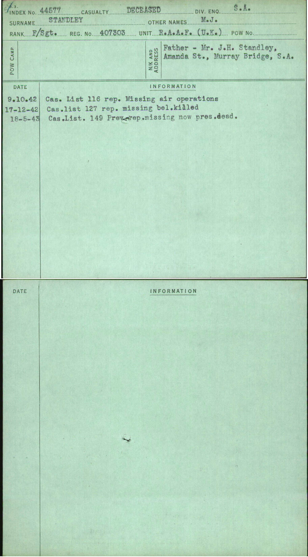 Standley, M J, 407303