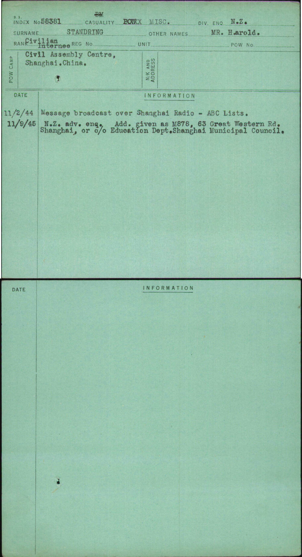 Standring, Mr Harold, [No Service Number]