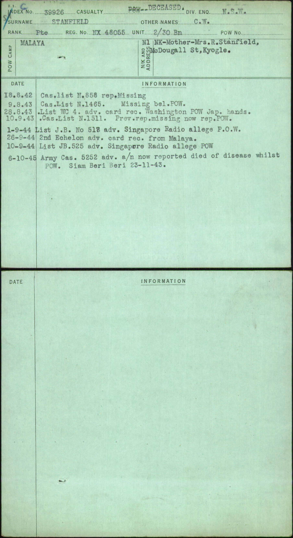 Stanfield, C W, NX48055