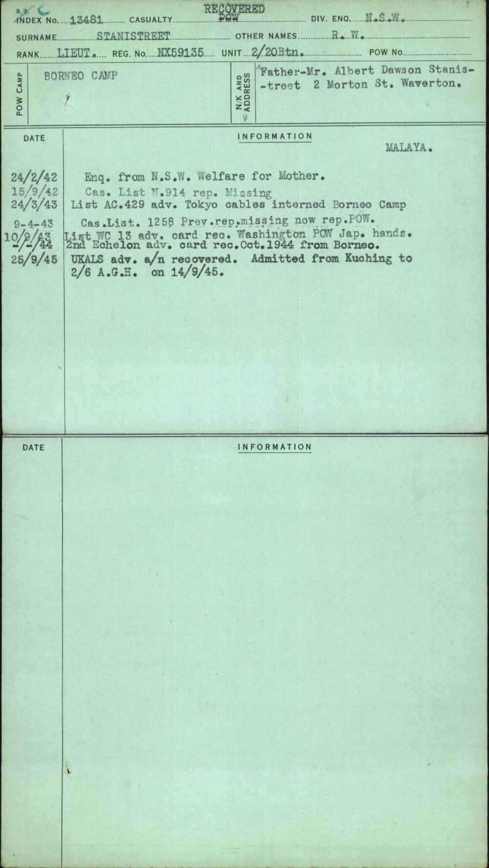 Stanistreet, R W, NX59135