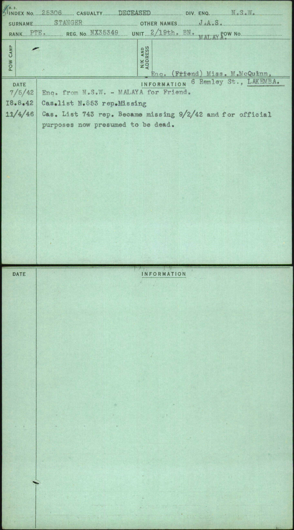 Stanger, J A S, NX35349