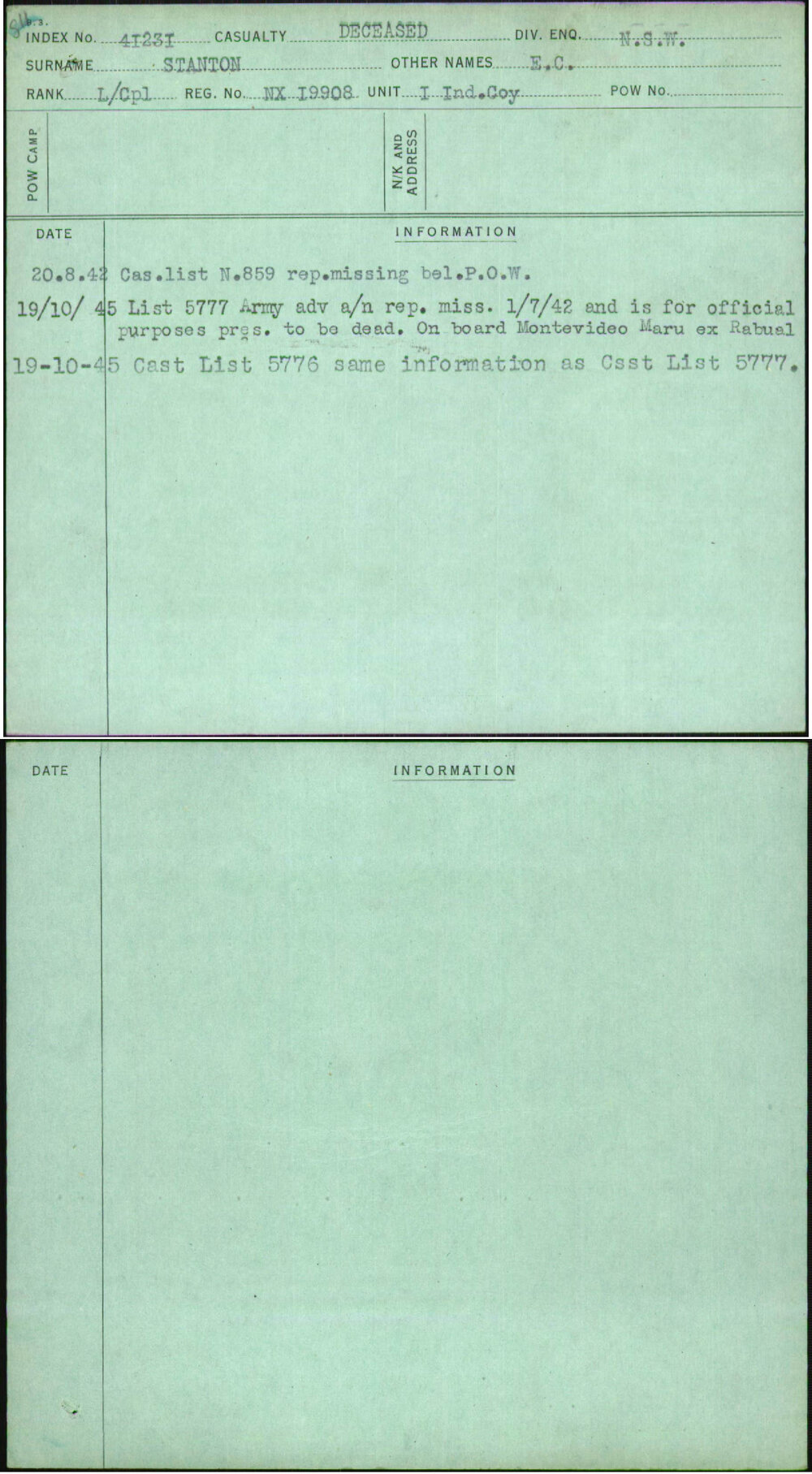 Stanton, E C, NX19908