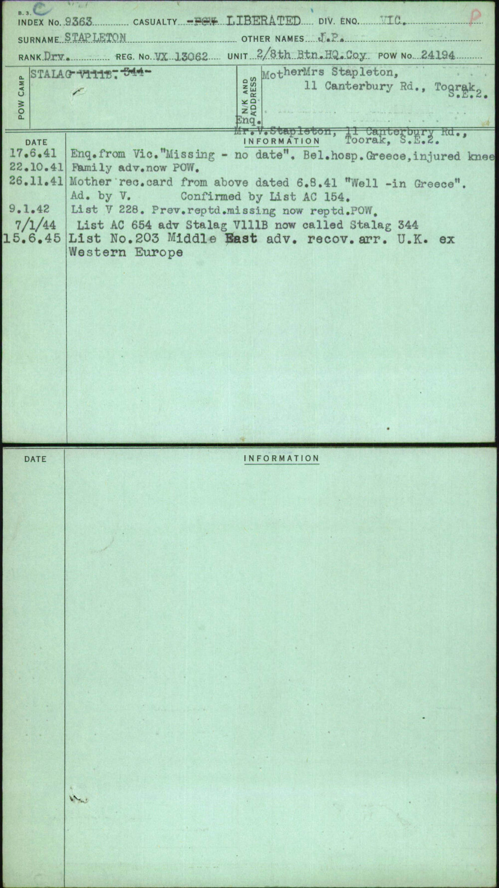 Stapleton, J P, VX13062