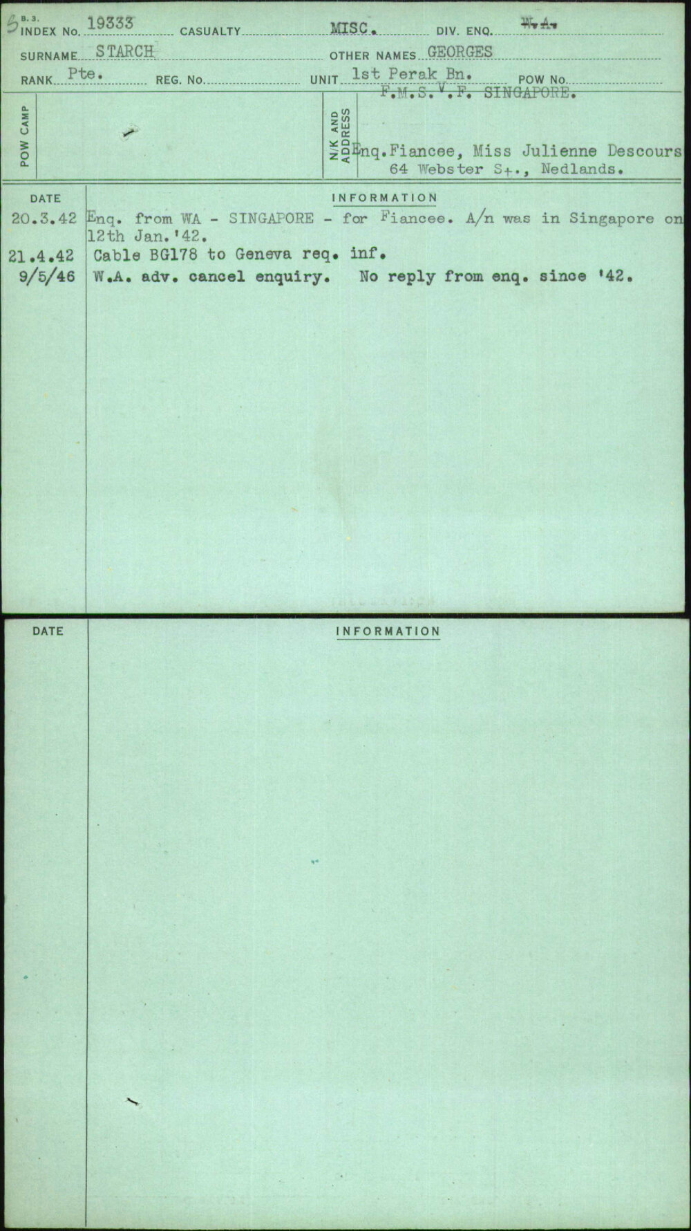 Starch, Georges, [No Service Number]