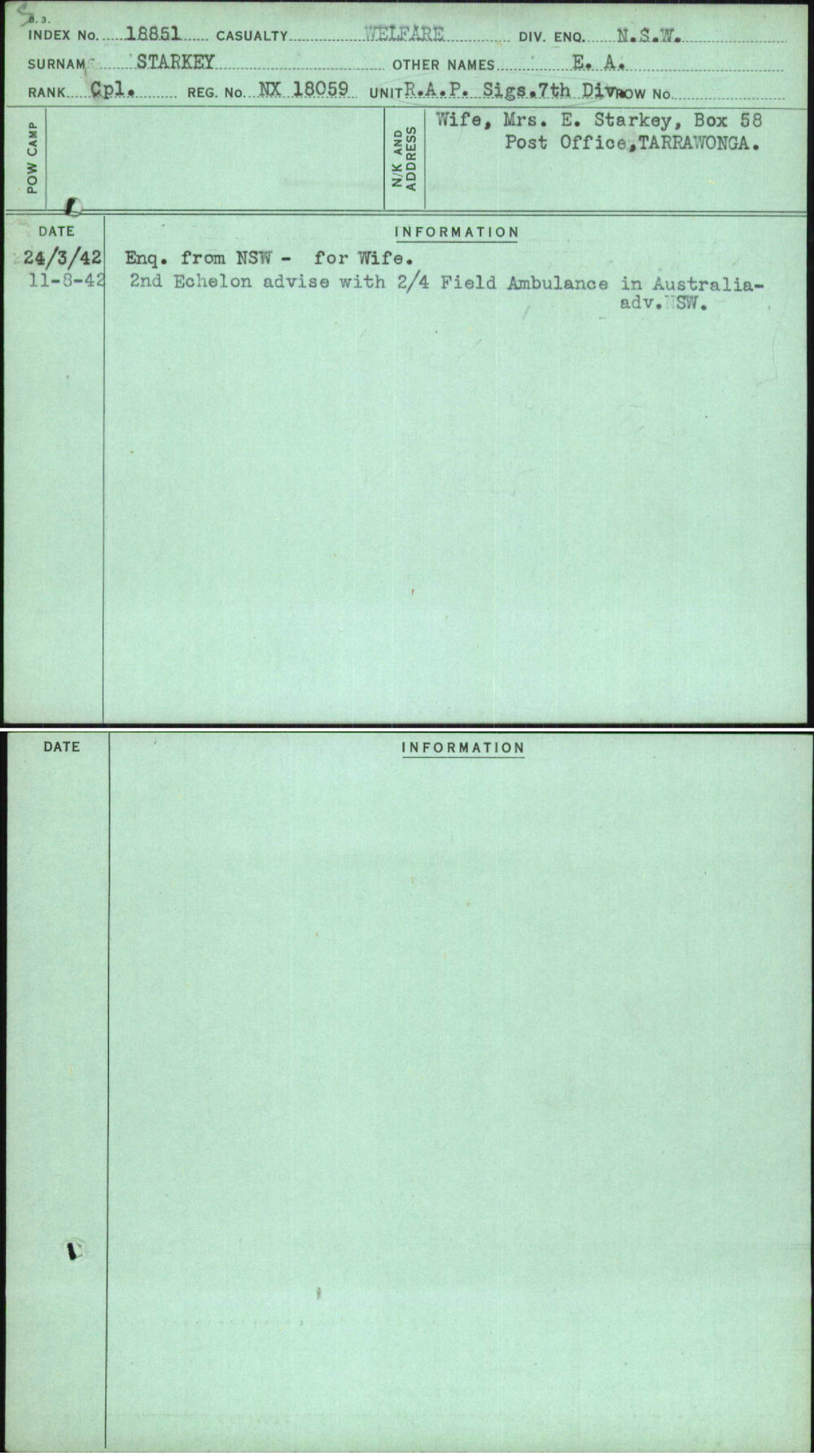 Starkey, E A, NX18059