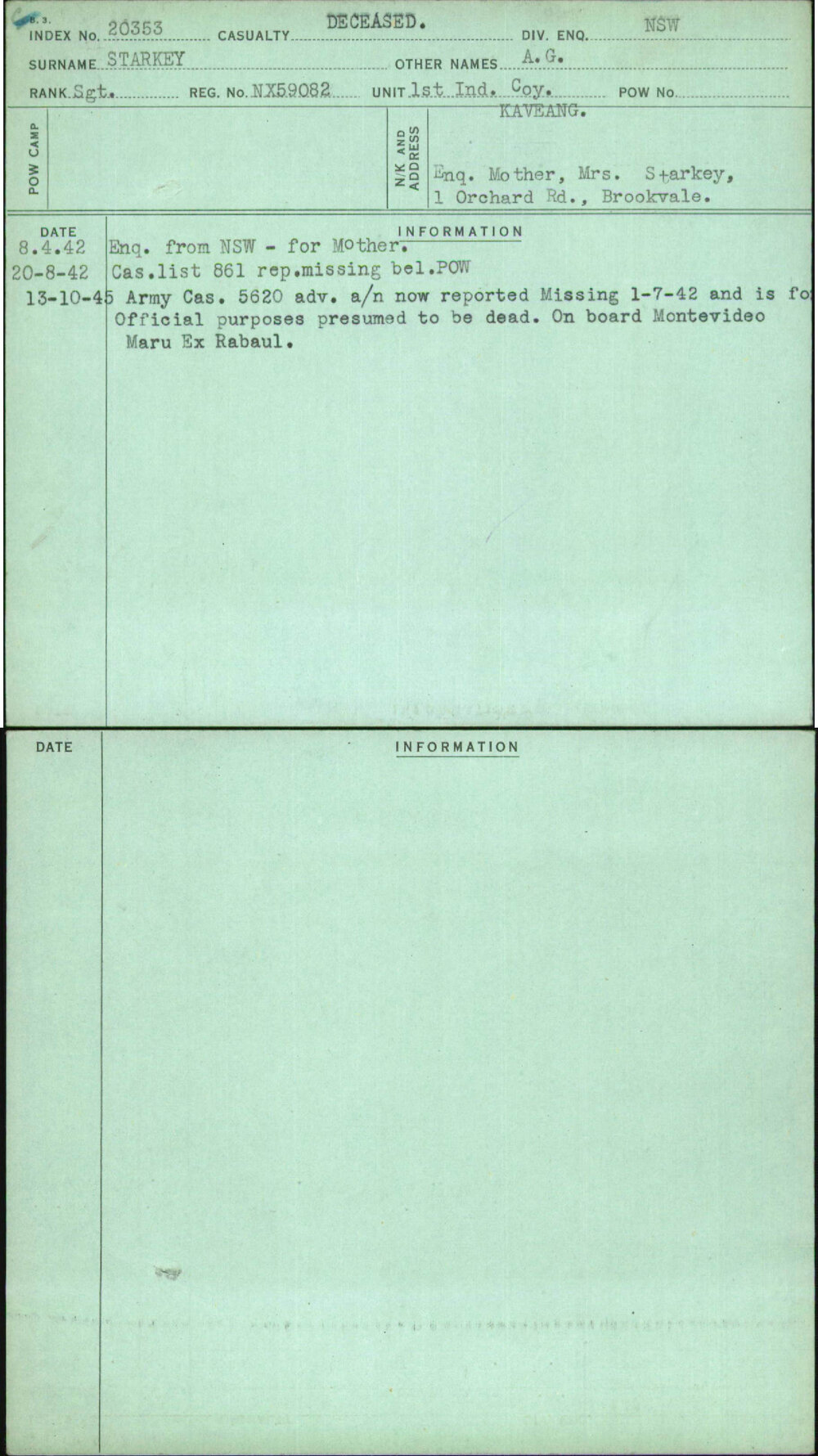 Starkey, A G, NX59082