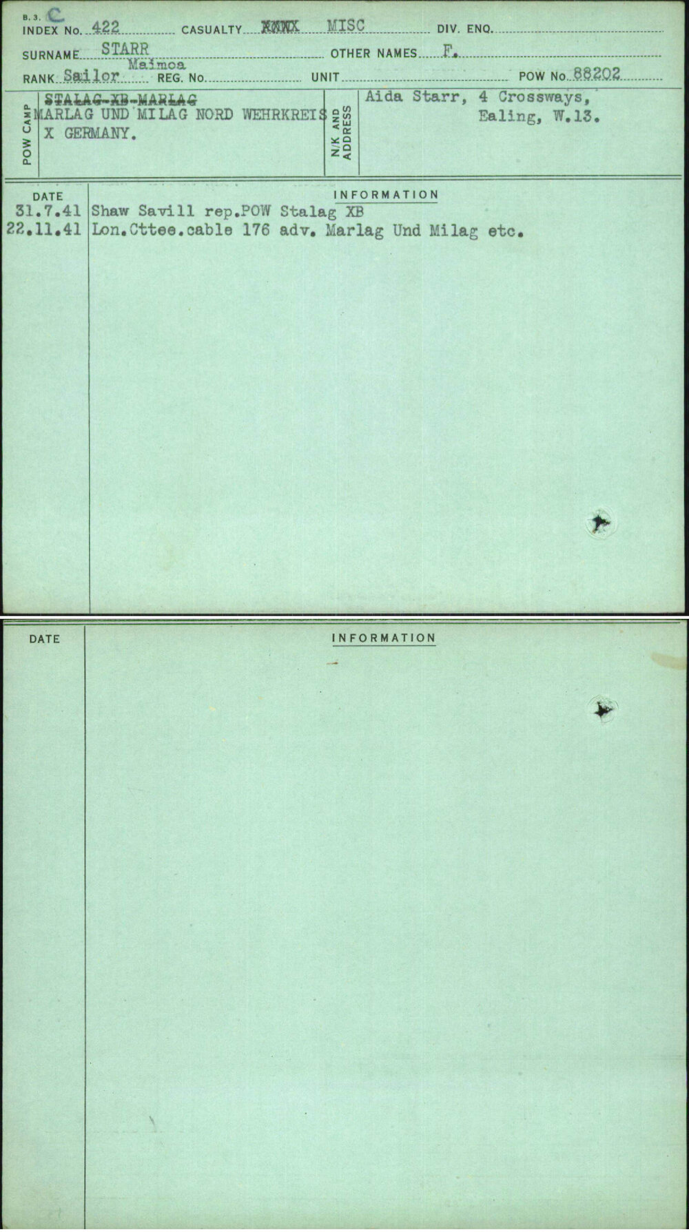 Starr, F, [No Service Number]