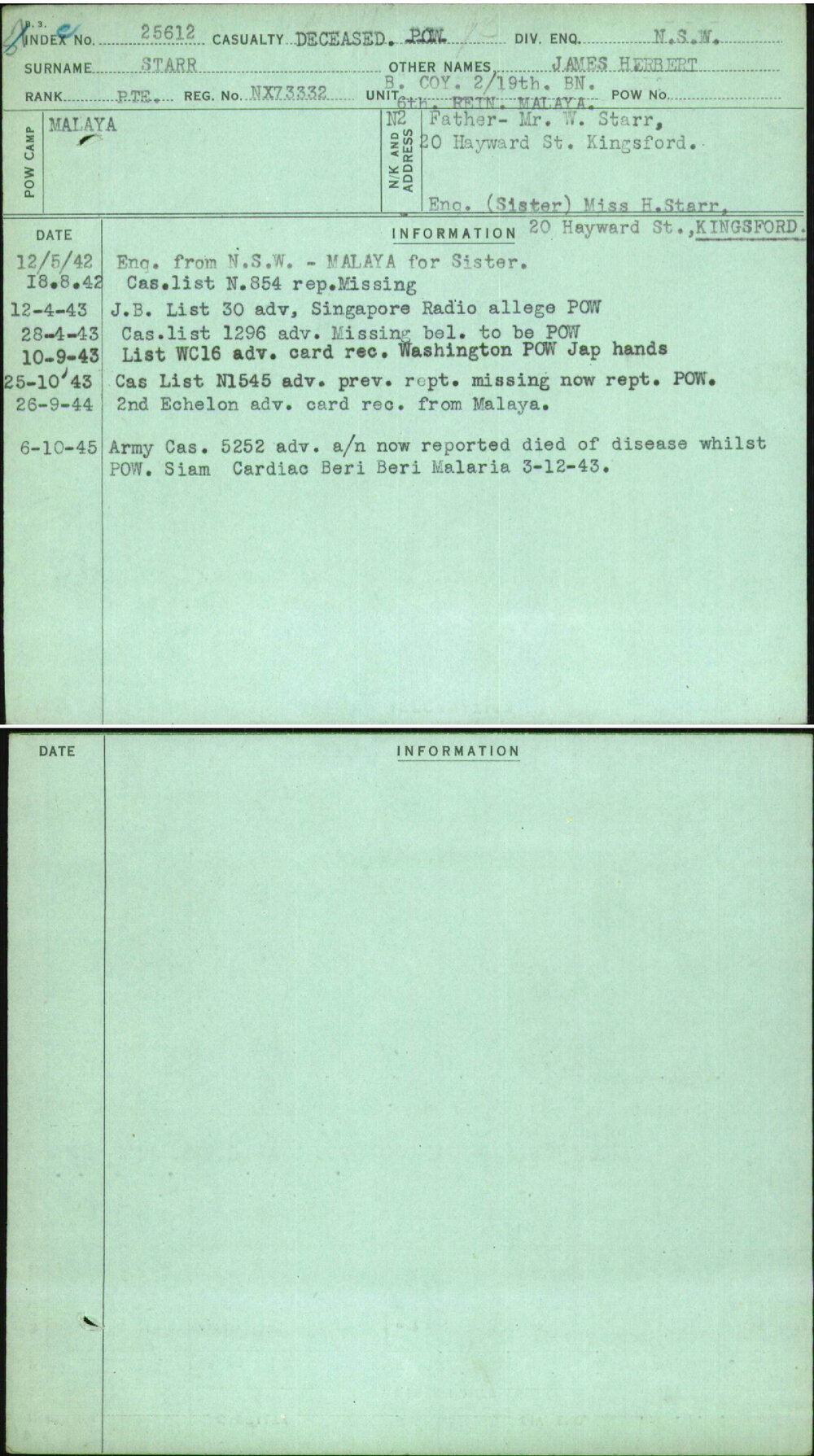 Starr, James Herbert, NX73332