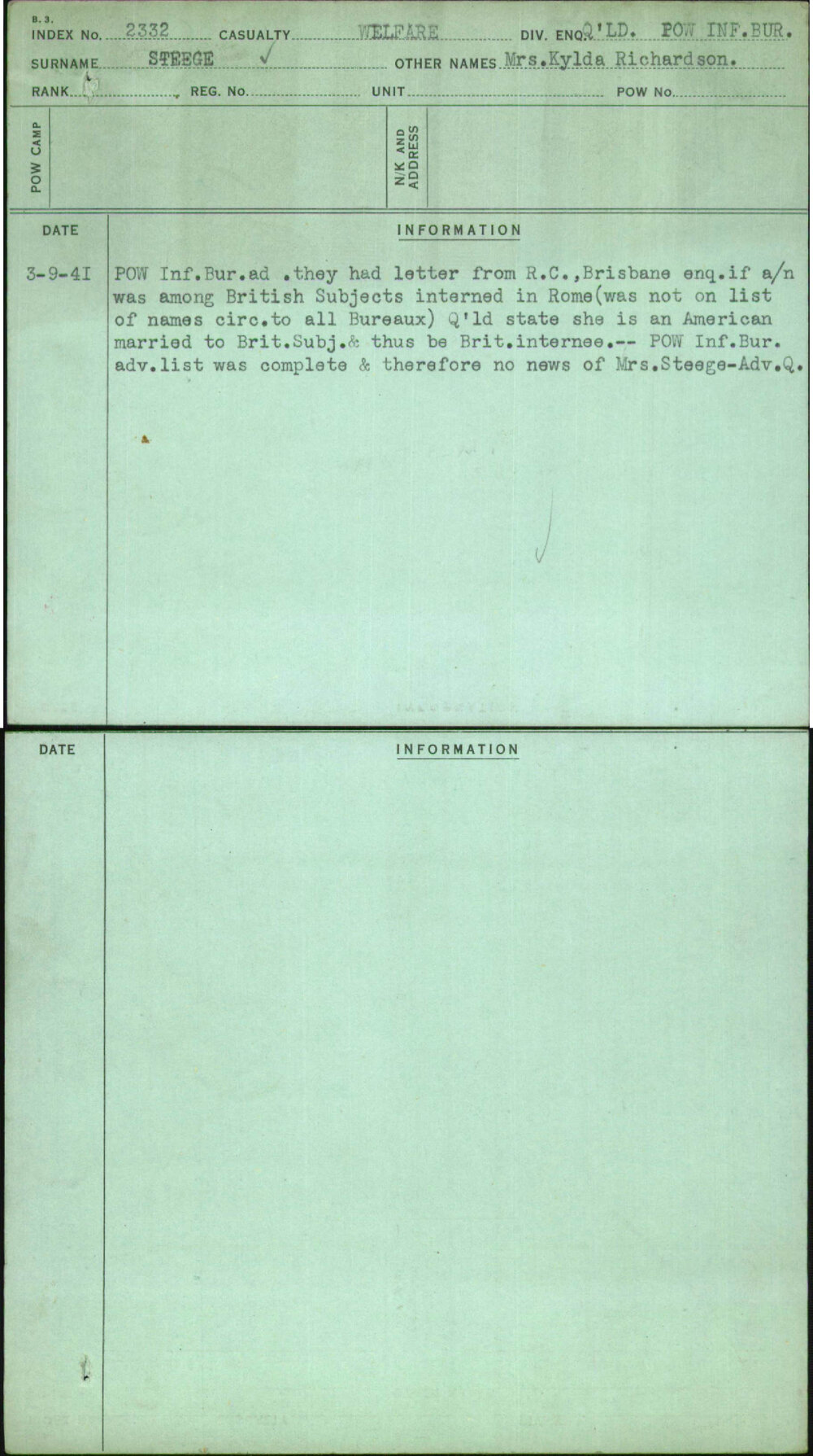 Steege, Mrs Kylda Richardson, [No Service Number]