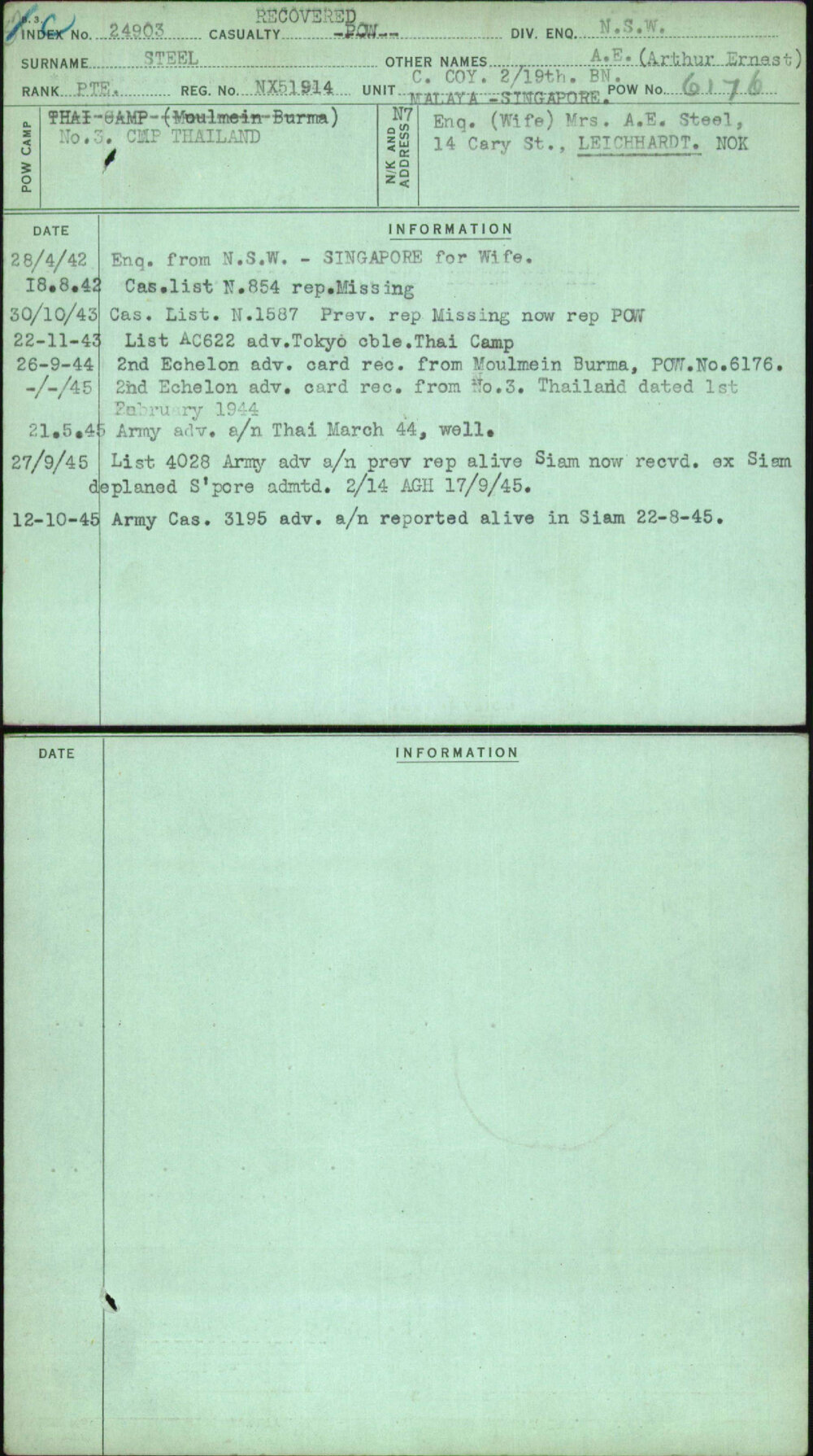 Steel, A E (Arthur Ernest), NX51914