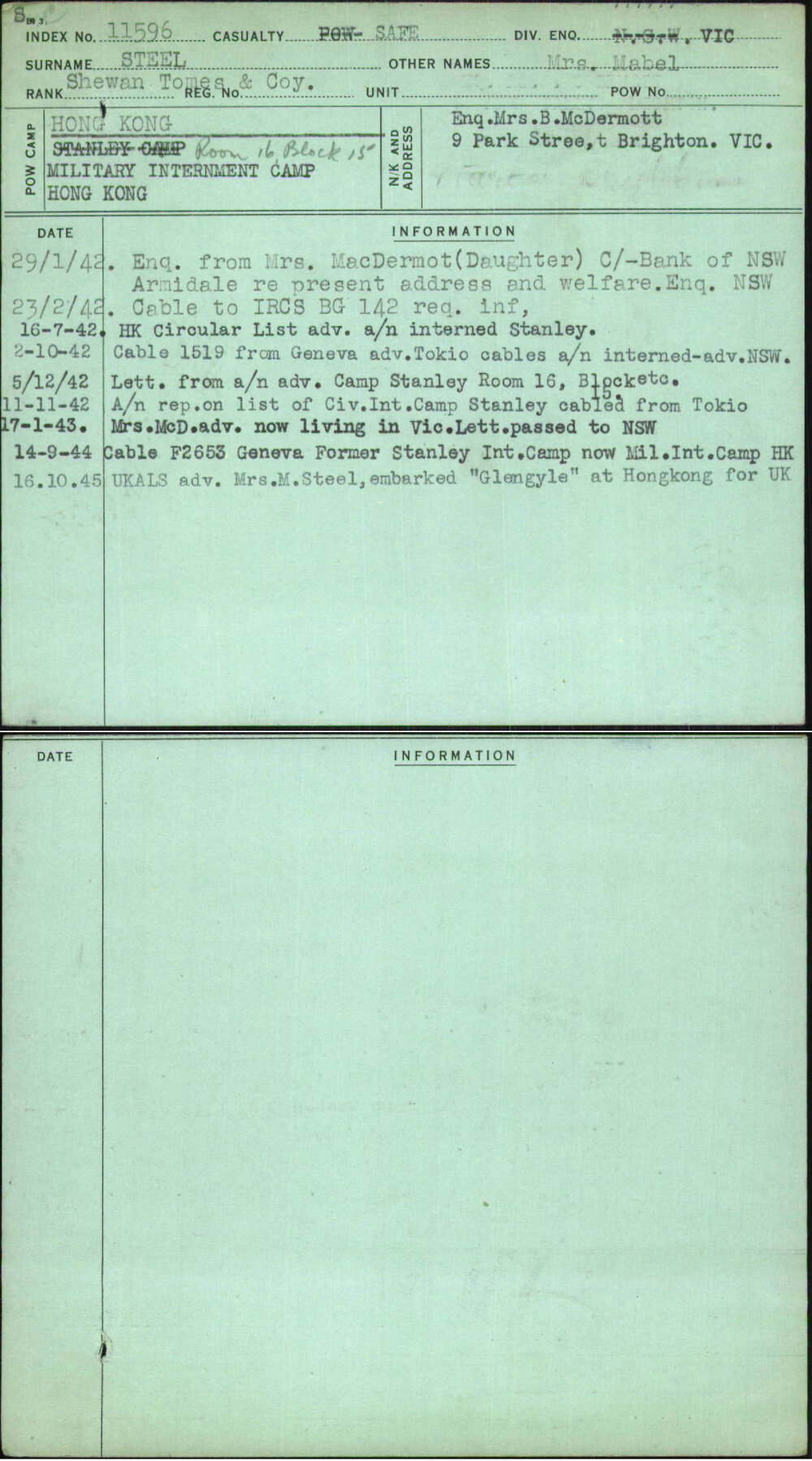 Steel, Mrs Mabel, [No Service Number]