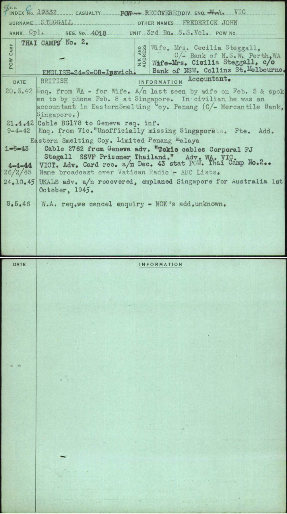 Steggall, Frederick John, 4018