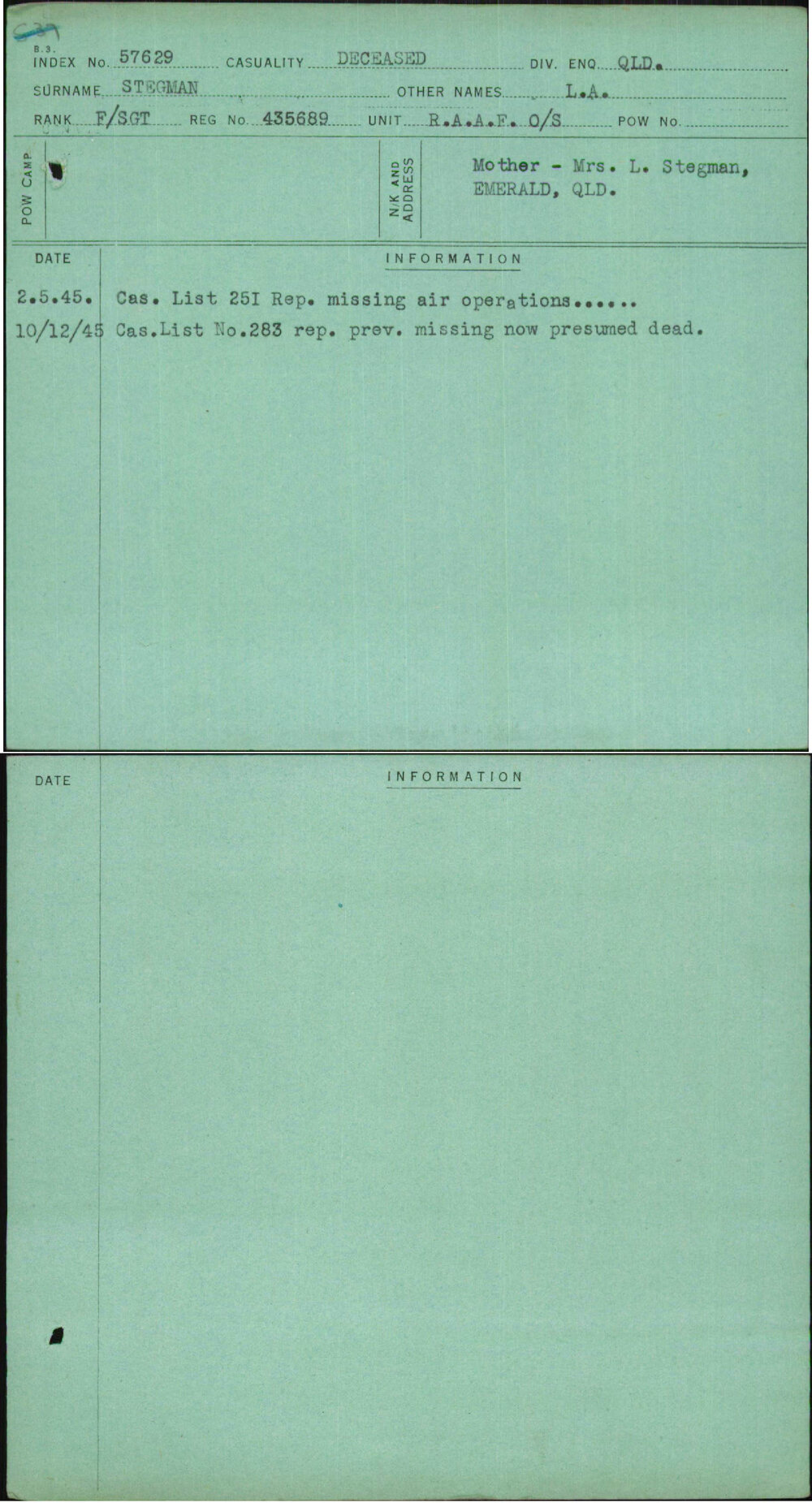 Stegman, L A, 435689