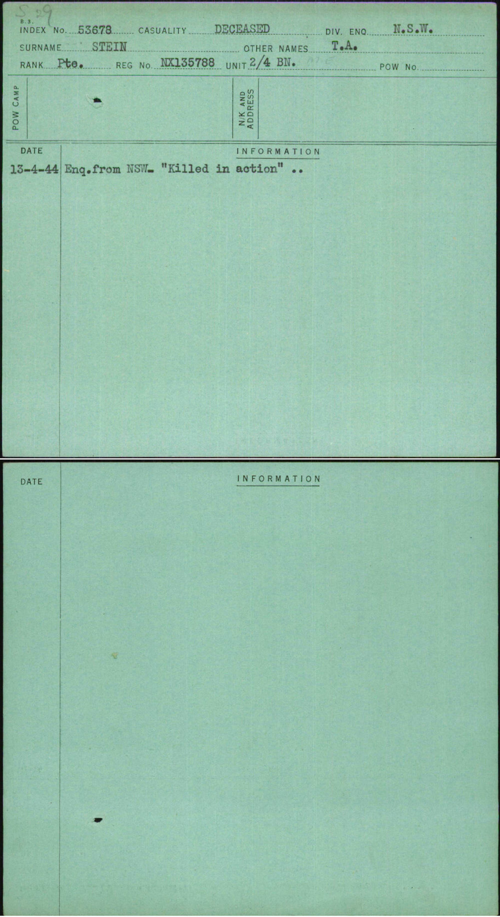 Stein, T A, NX135788