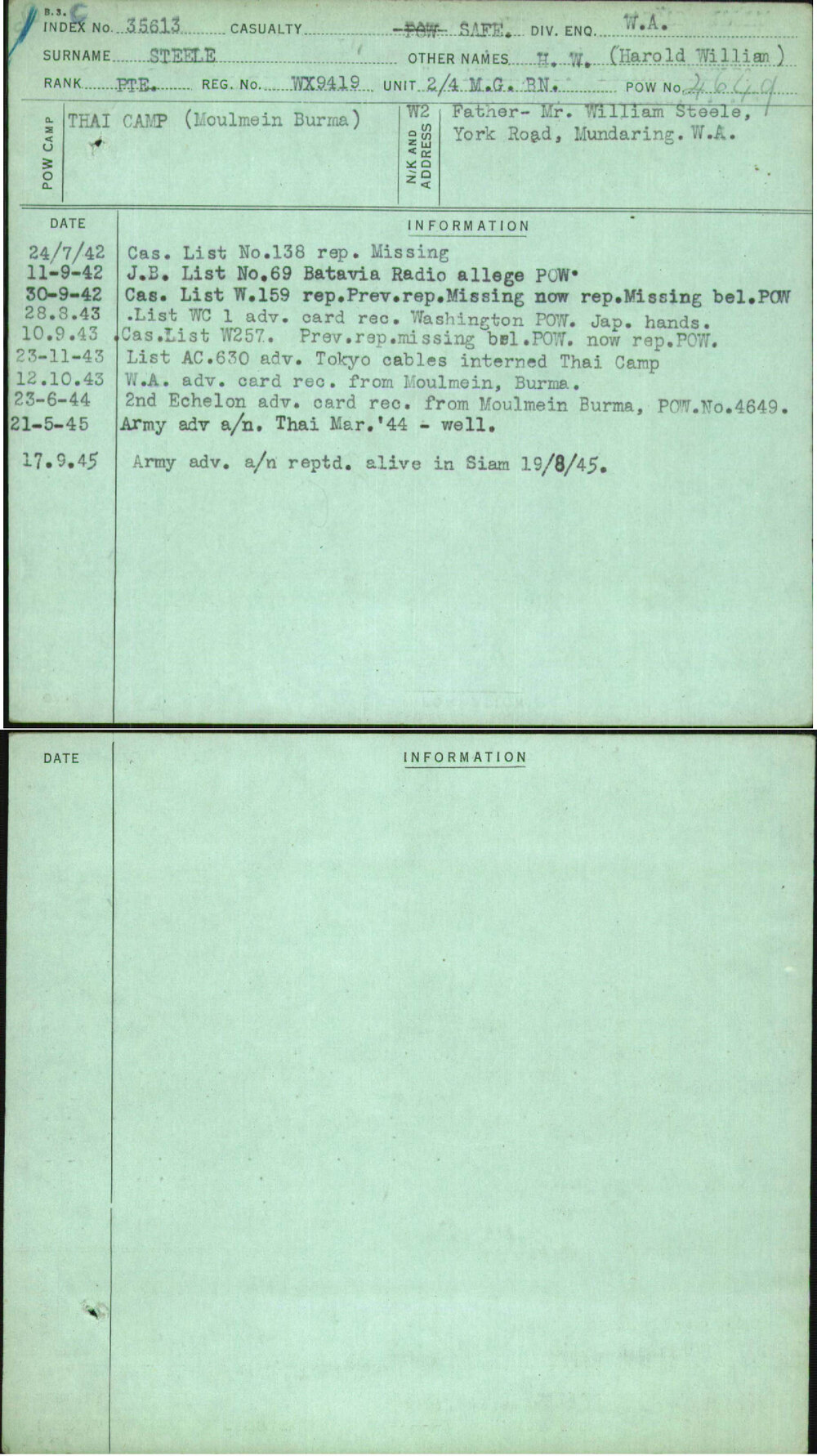Steele, H W (Harold William), WX9419