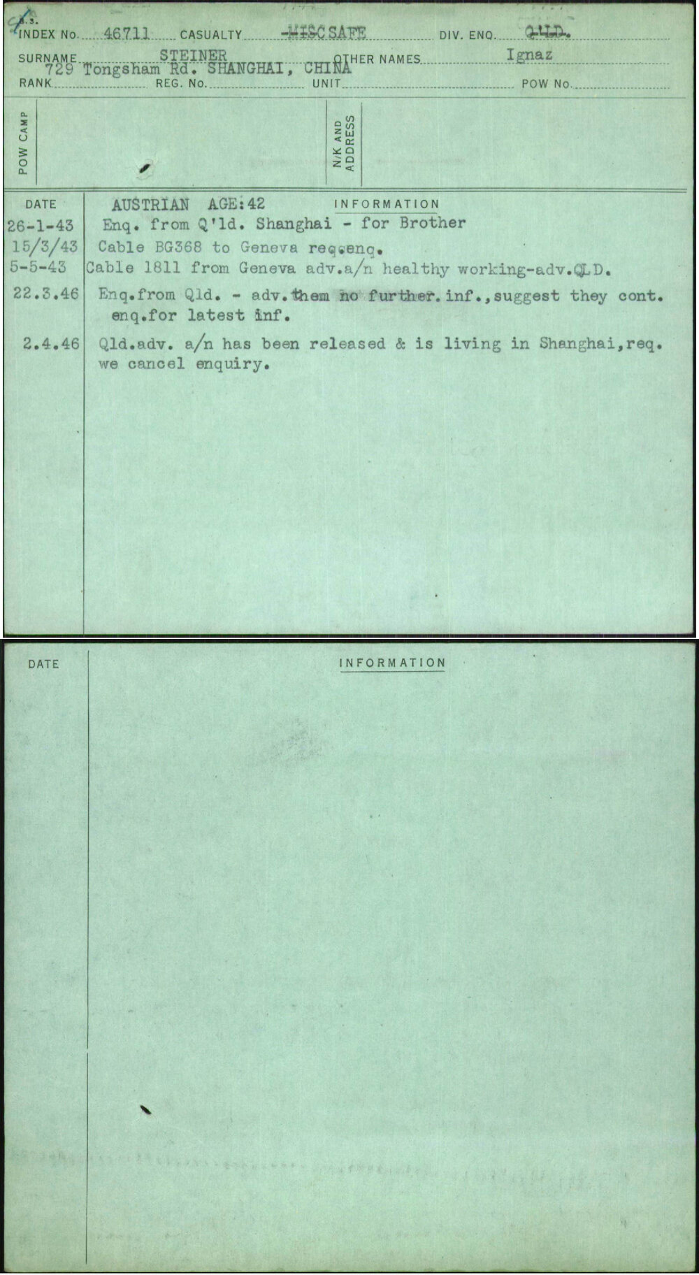 Steiner, Ignaz, [No Service Number]