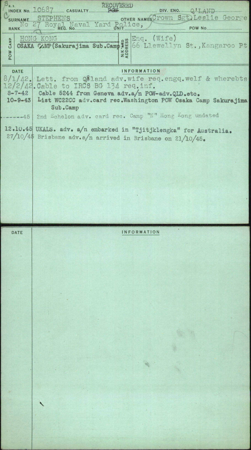 Stephens, Leslie George, [No Service Number]