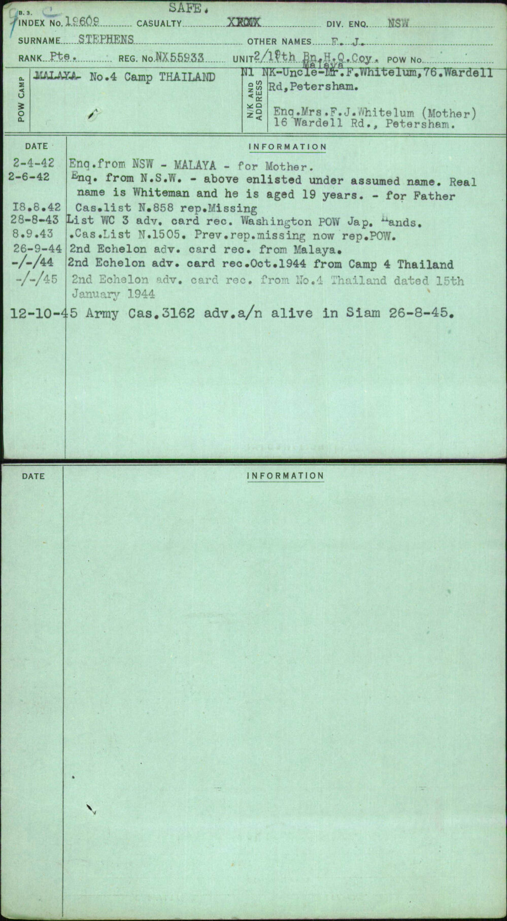 Stephens, F J, NX55933