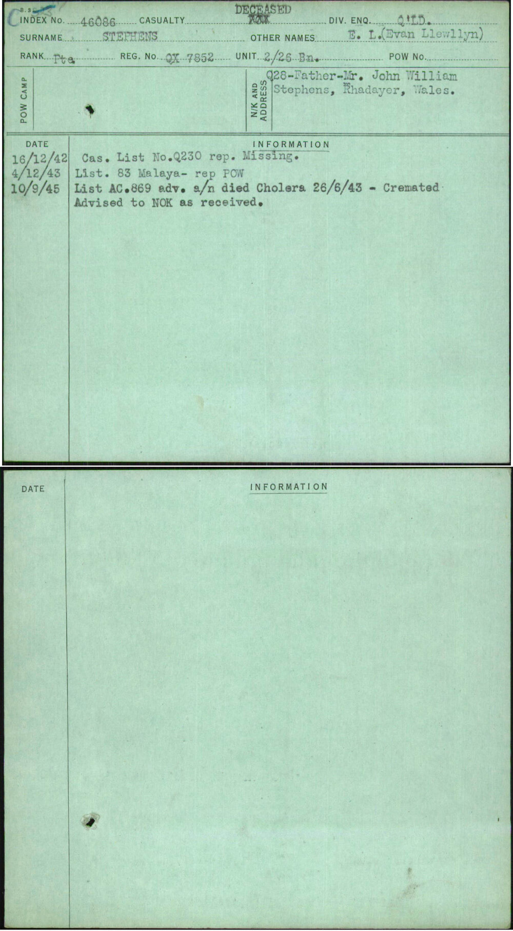 Stephens, E L (Evan Llewllyn), QX7852