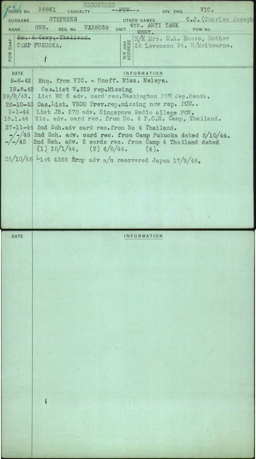 Stephens, C J (Charles Joseph, VX38039