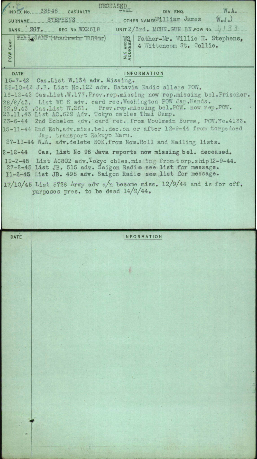 Stephens, William James (W J), WX2618