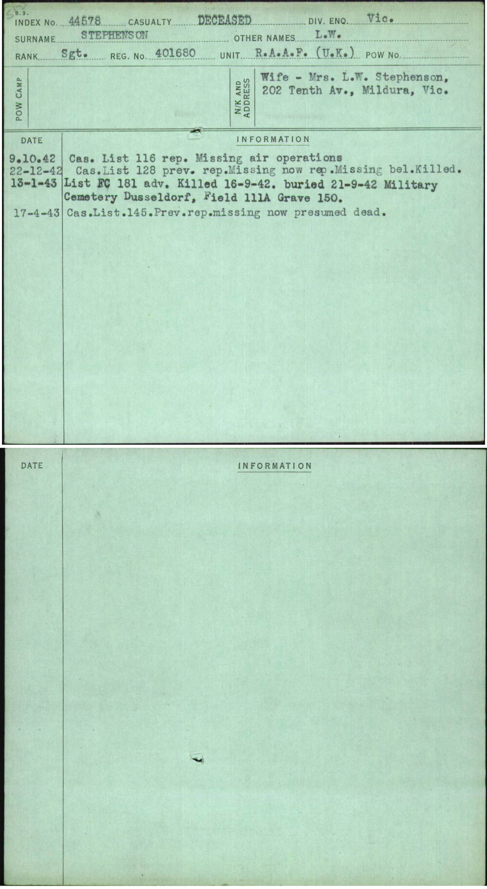 Stephenson, L W, 401680