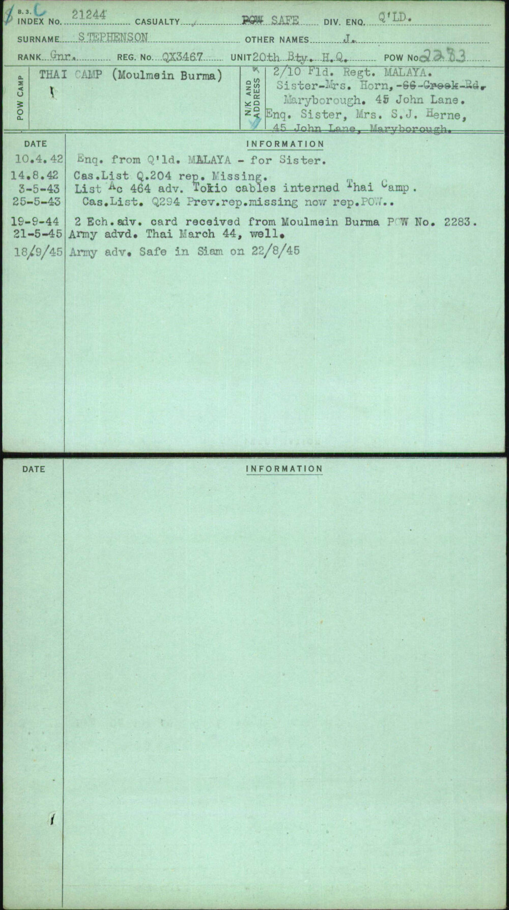 Stephenson, J, QX3467
