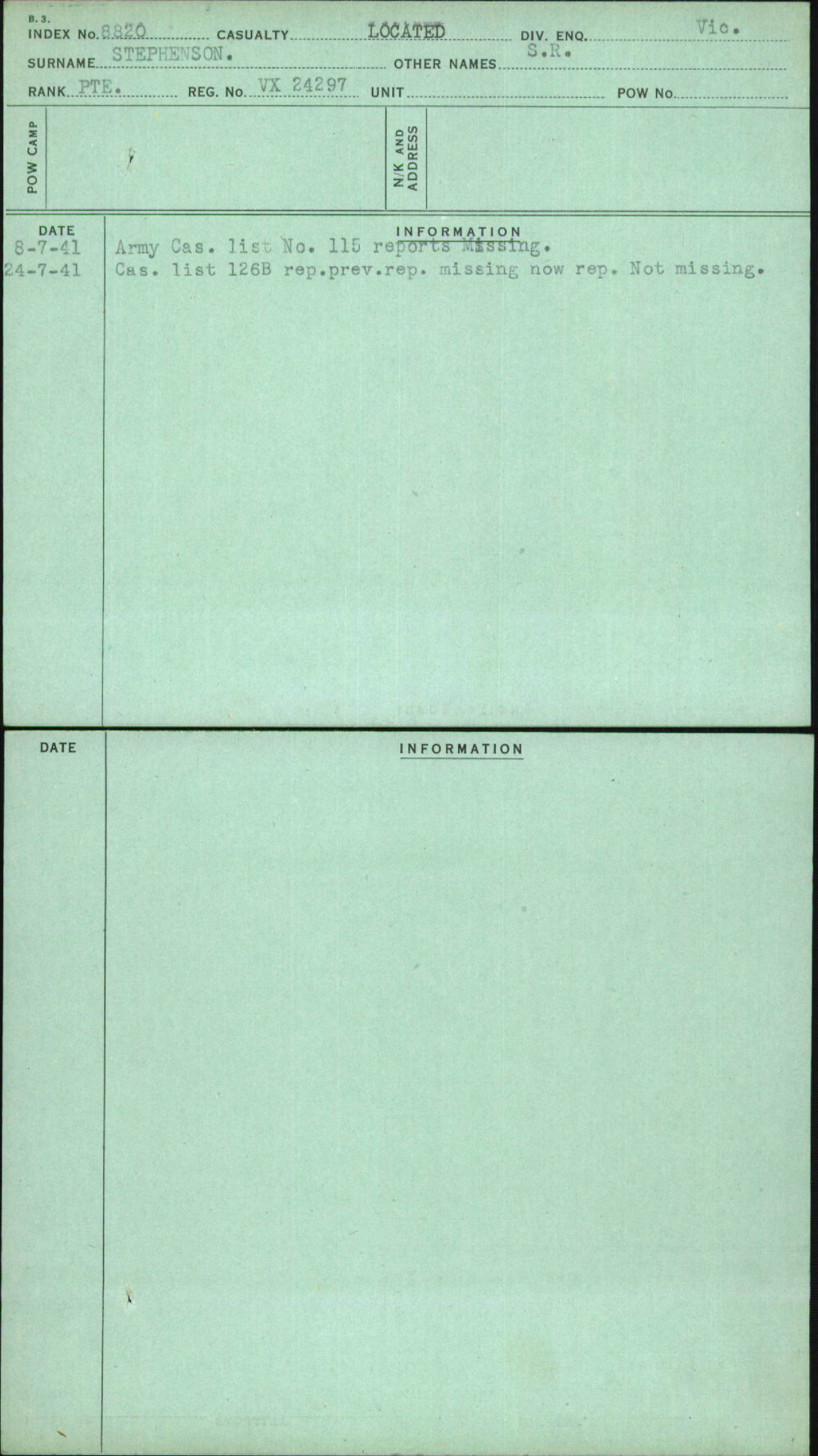 Stephenson, S R, VX24297