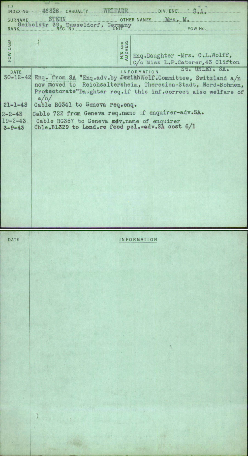Stern, Mrs M, [No Service Number]