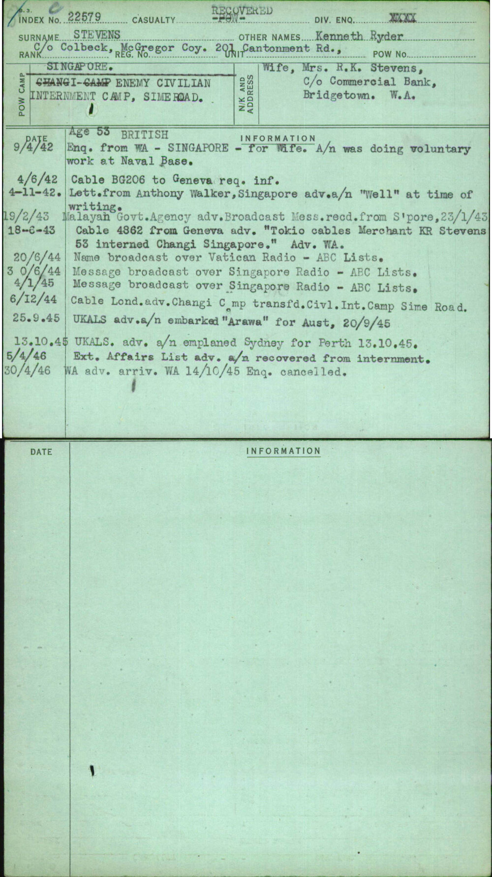 Stevens, Kenneth Ryder, [No Service Number]