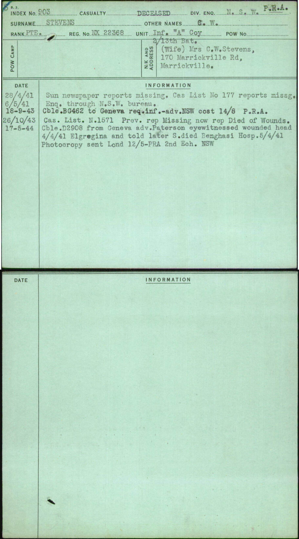 Stevens, C W, NX22368