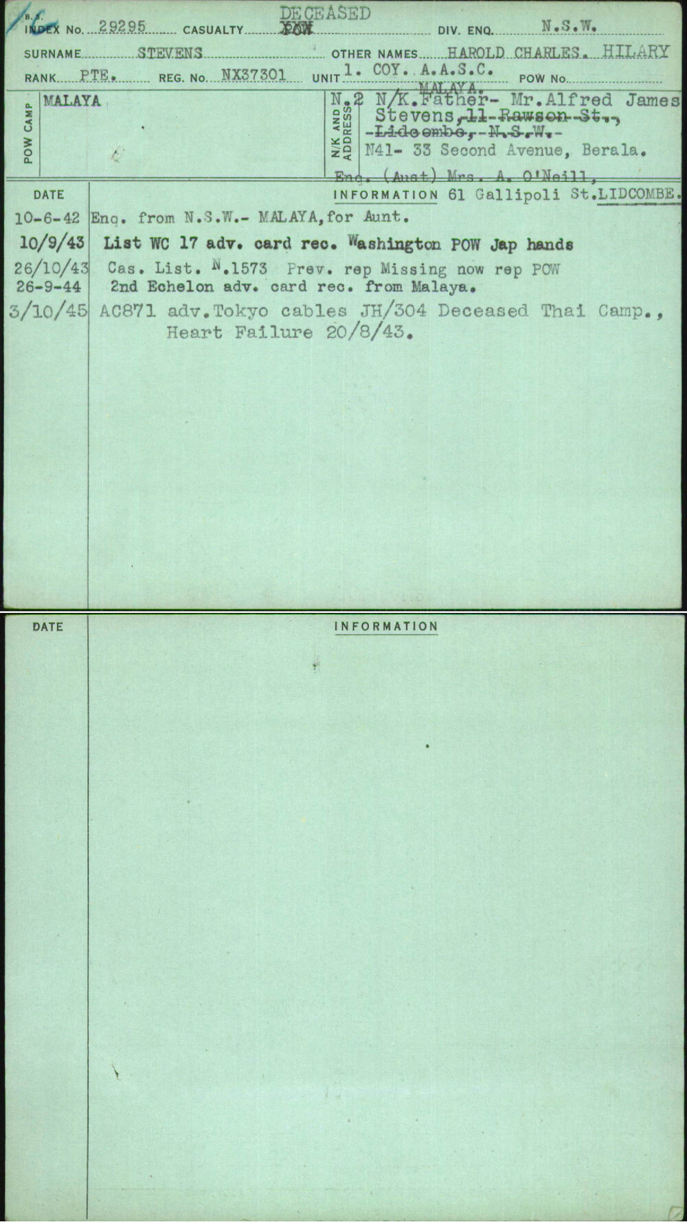 Stevens, Harold Charles Hilary, NX37301