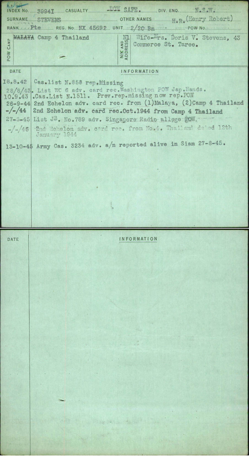 Stevens, H R (Henry Robert), NX45692