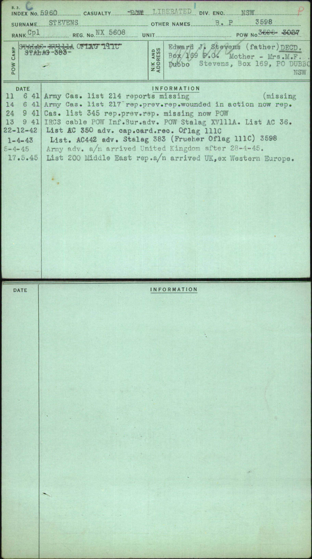 Stevens, B P, NX5608