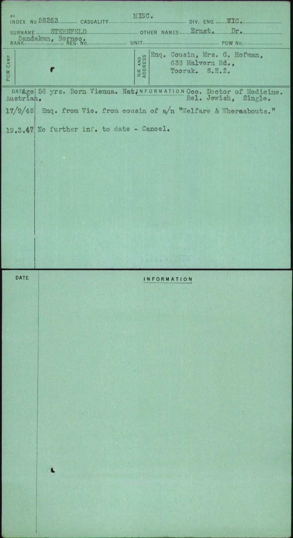Sternfeld, Ernst Dr, [No Service Number]