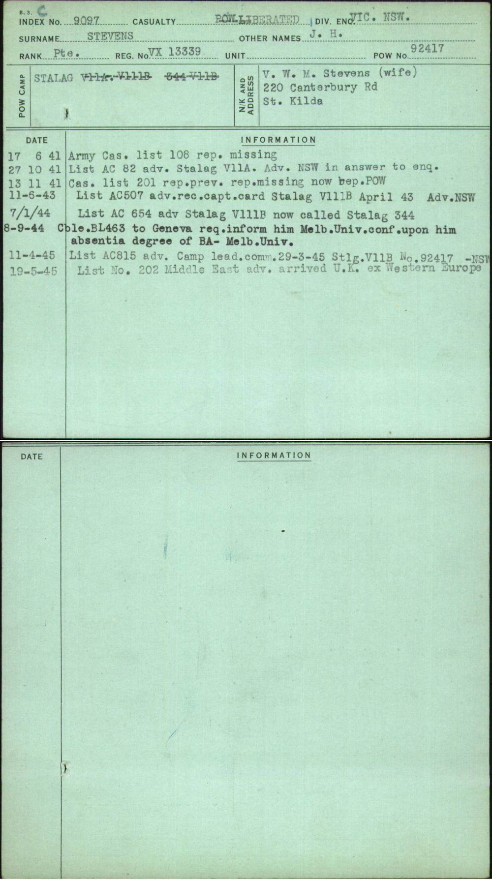 Stevens, J H, VX13339