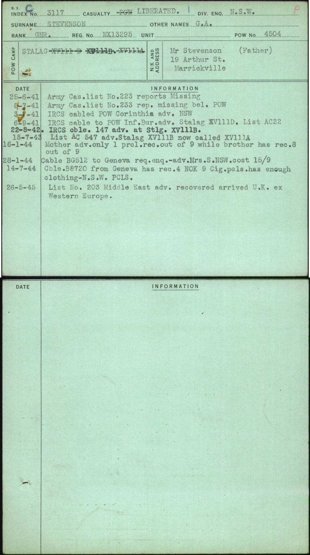 Stevenson, G A, NX13295