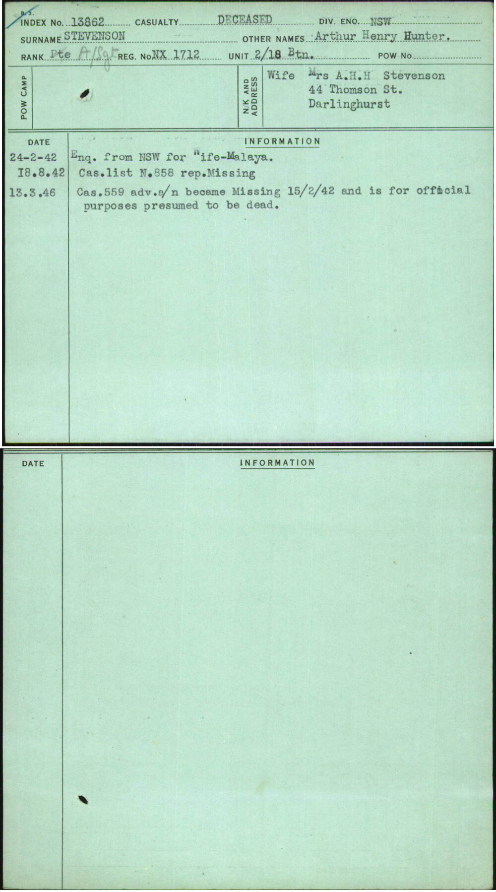 Stevenson, Arthur Henry Hunter, NX1712