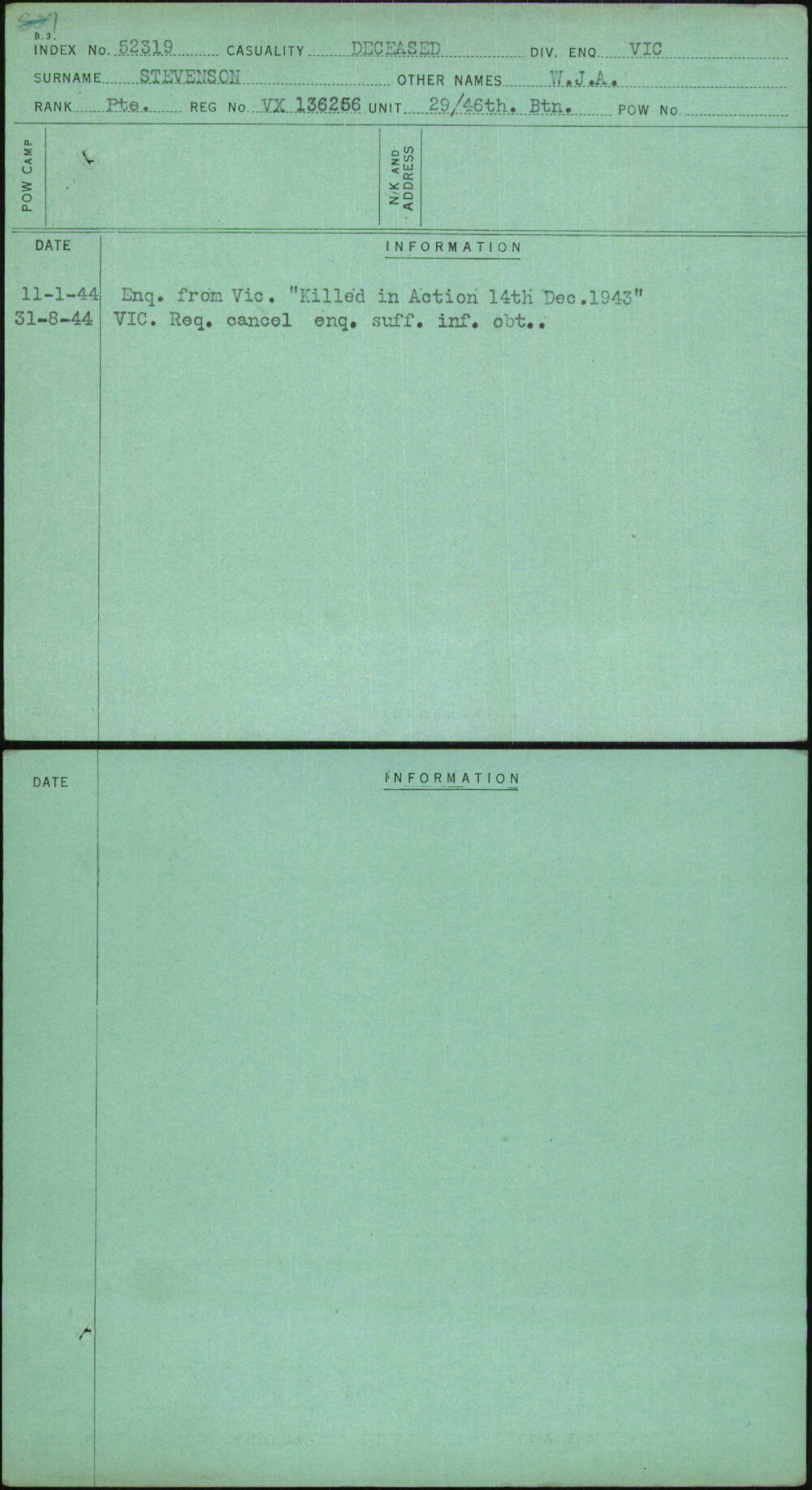 Stevenson, W J A, VX136256