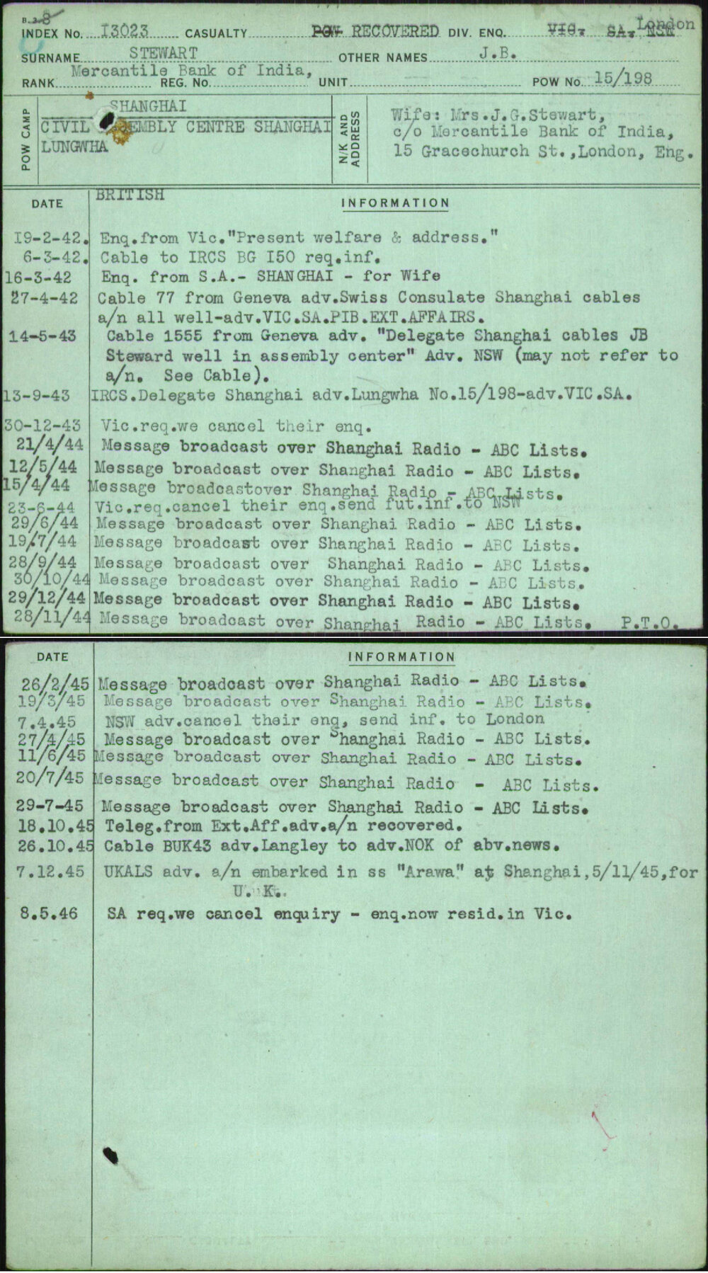 Stewart, J B, [No Service Number]